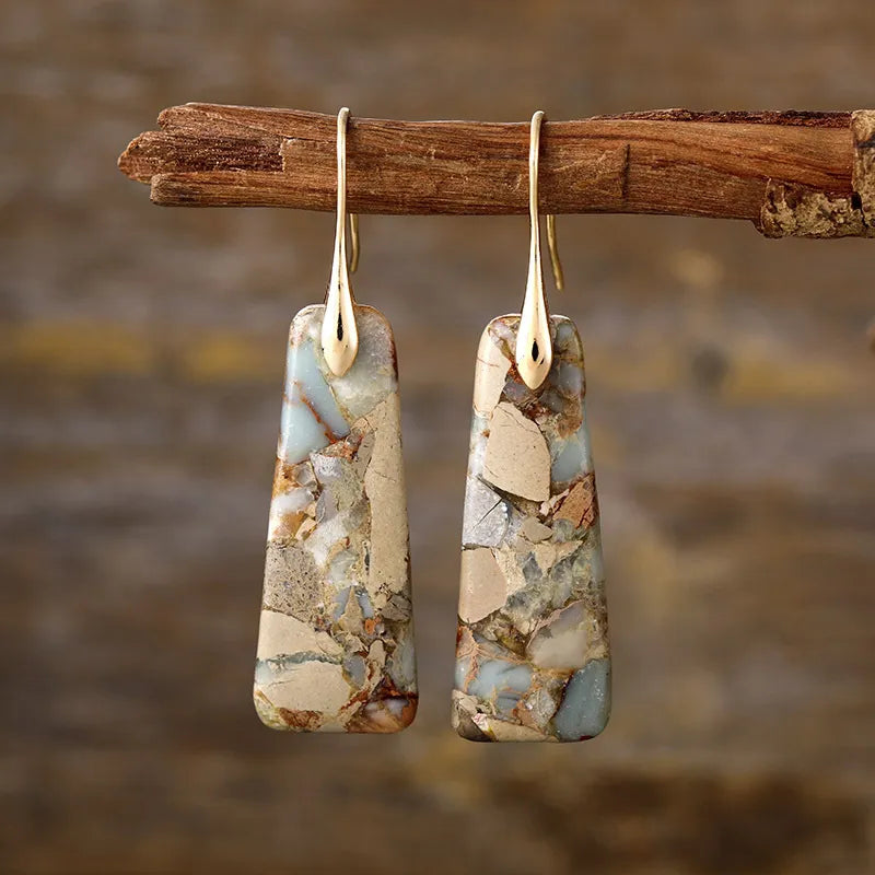 Copper Natural Stone Geometric Drop Earrings