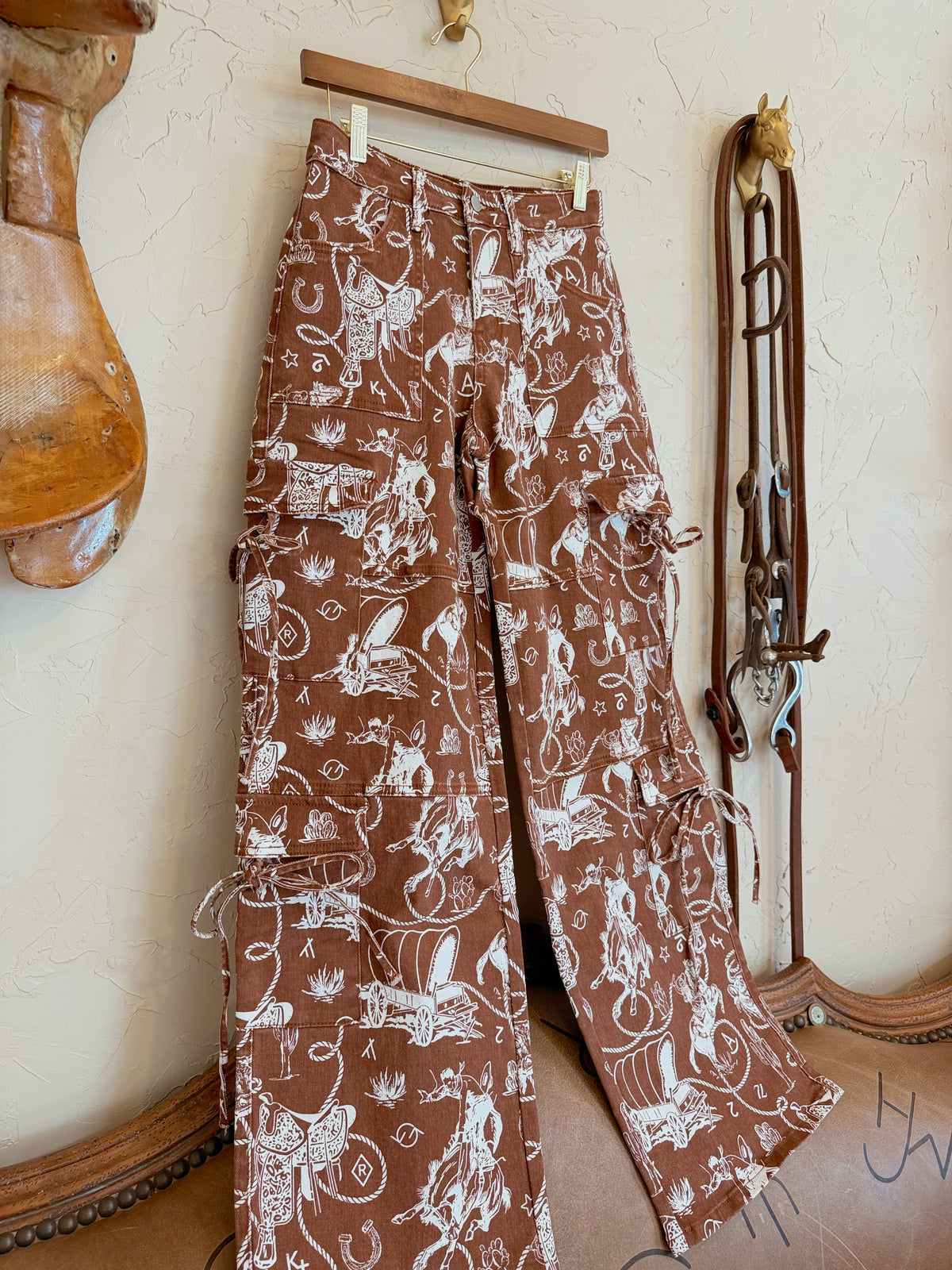The Ranch Roundup Western Print Cargo Jeans- Size 7