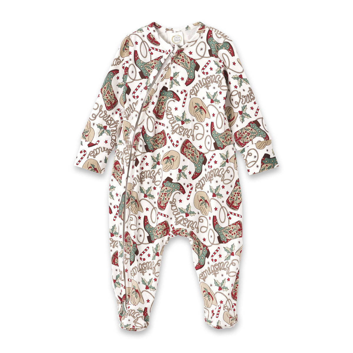 Western Christmas Baby Bamboo Zipper Romper - Cowboy Holiday