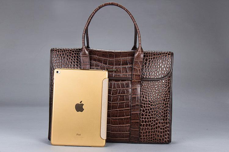 Exotic Croco Leather Laptop Bag - Luxury Genuine Cowhide for Stylish Women