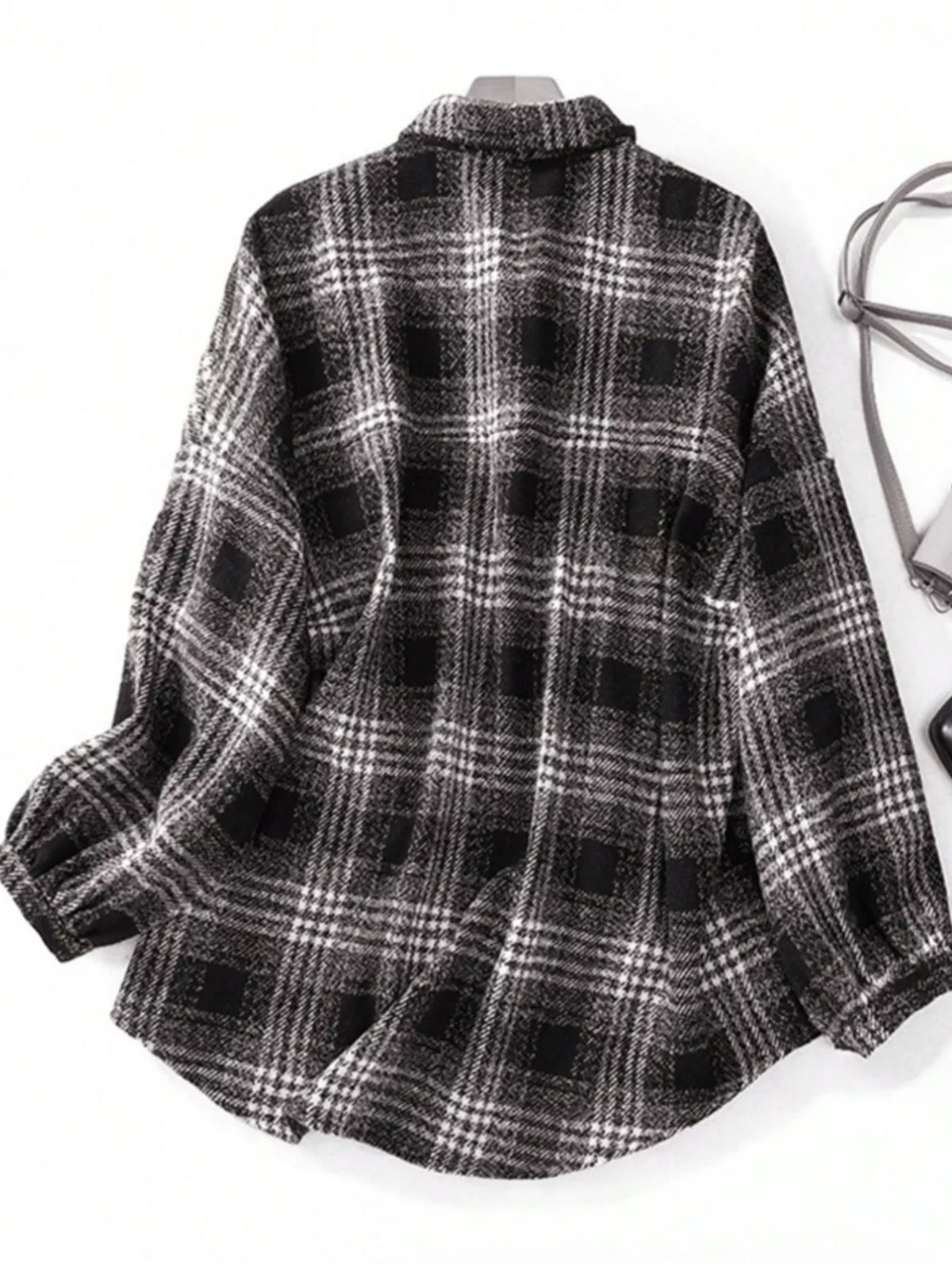 Plaid Button-Up Long Sleeve Shacket with Pockets