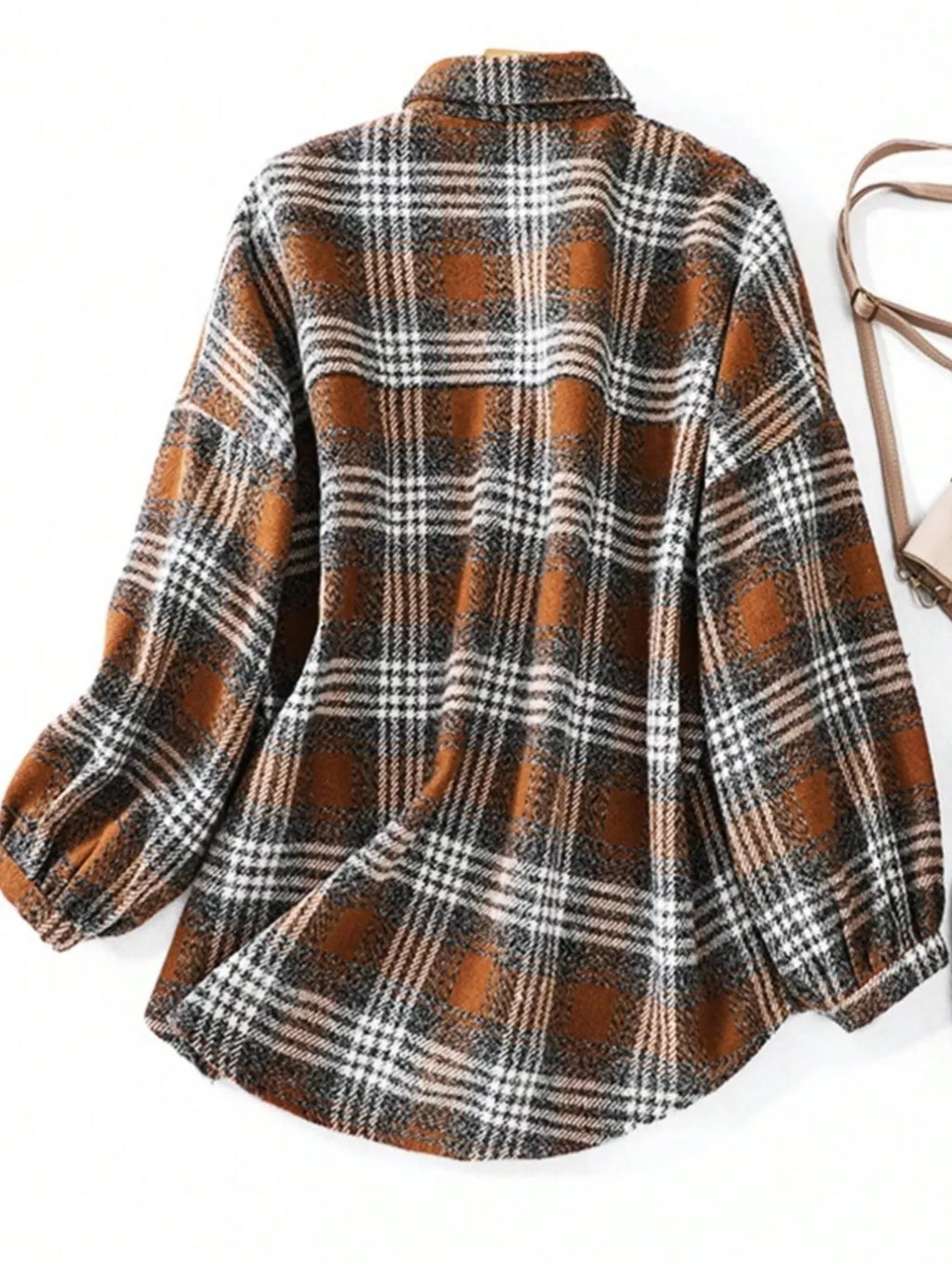 Plaid Button-Up Long Sleeve Shacket with Pockets