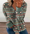 Western Style Zipper Sweater | Cowgirl Chic Pullover with Horse Print