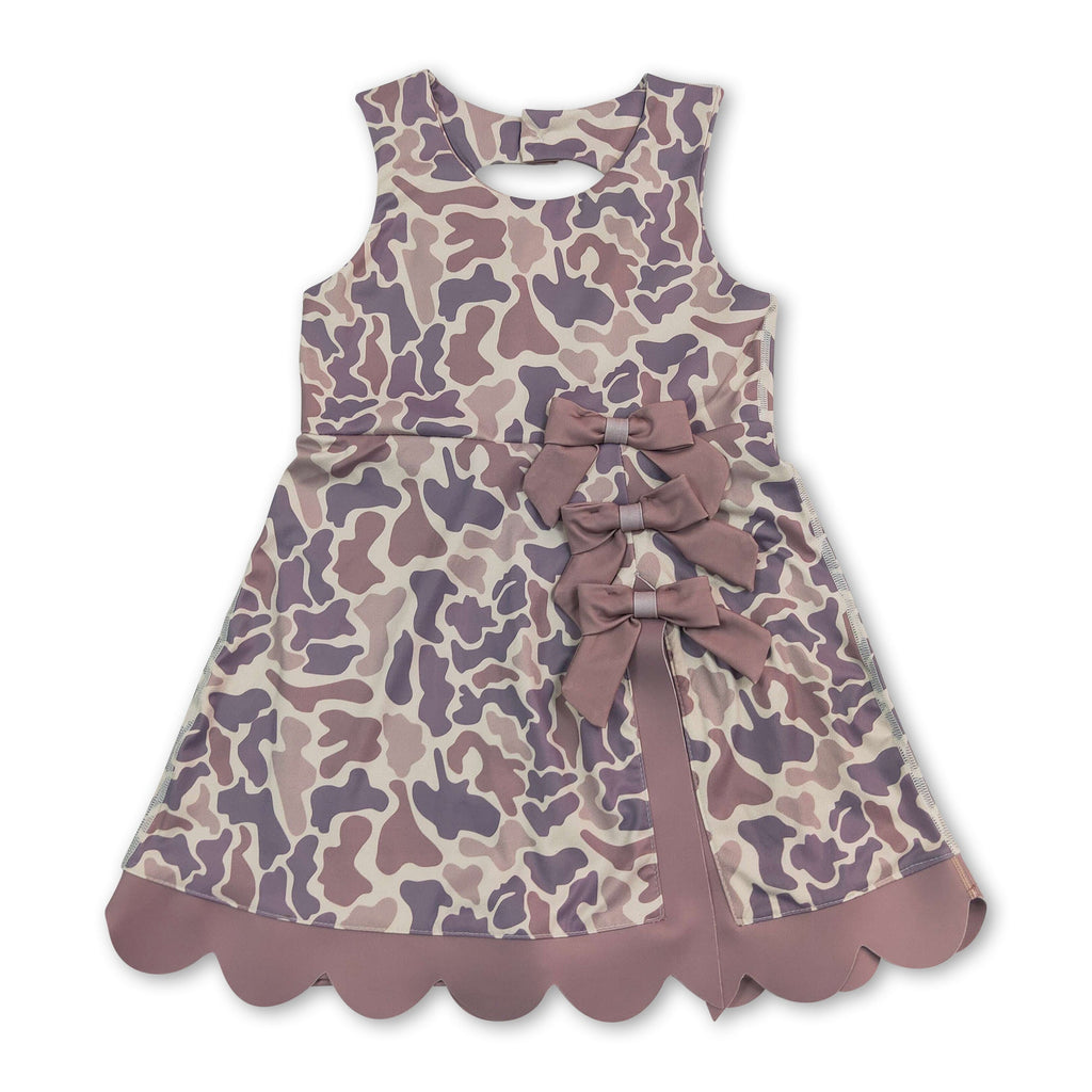 Sleeveless khaki camo scallop kids girls athletic dresses