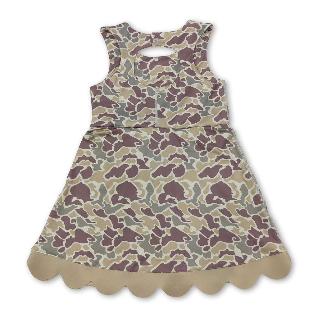 Sleeveless camo scallop kids girls athletic dresses