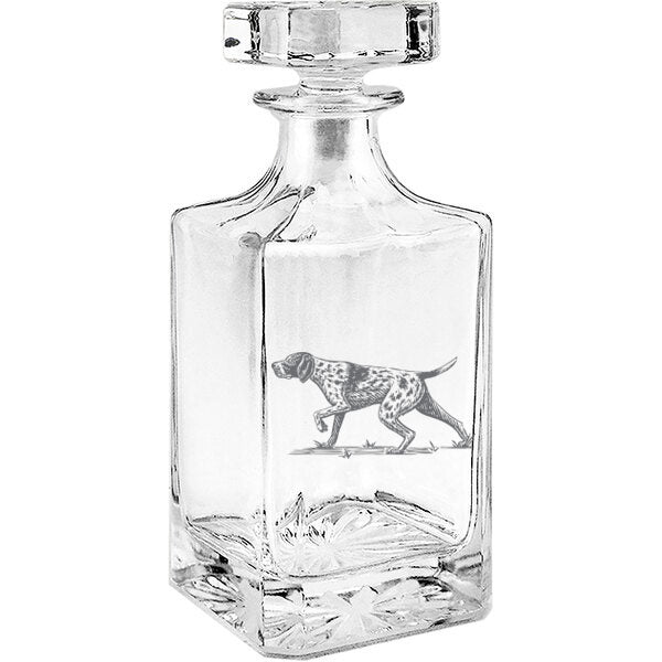 German Shorthaired Pointer (GSP) Engraved Whiskey Decanter - 26oz Square Crystal Decanter with Stopper
