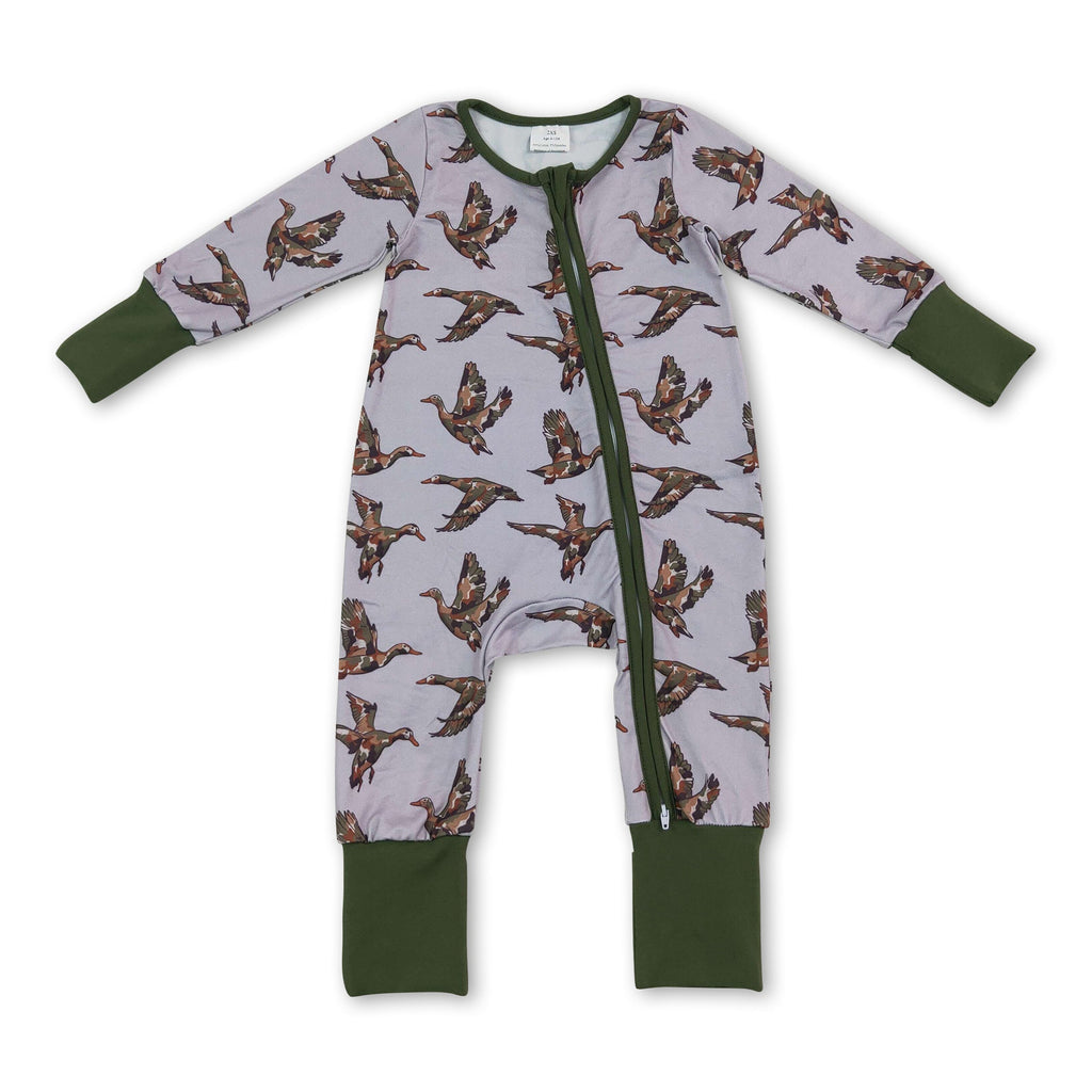 Green long sleeves camo duck baby boys zipper romper