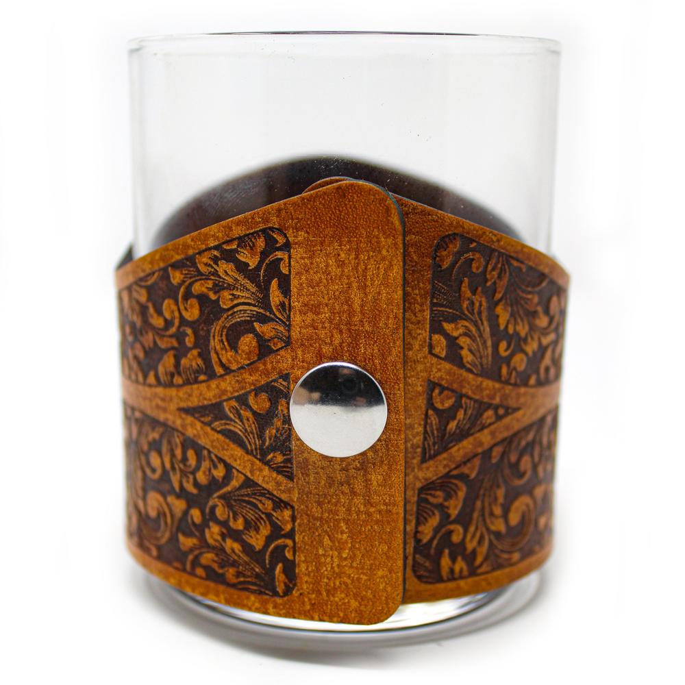 Handcrafted Leather Wrapped Whiskey Glass | Blue Crab Rocks Glass
