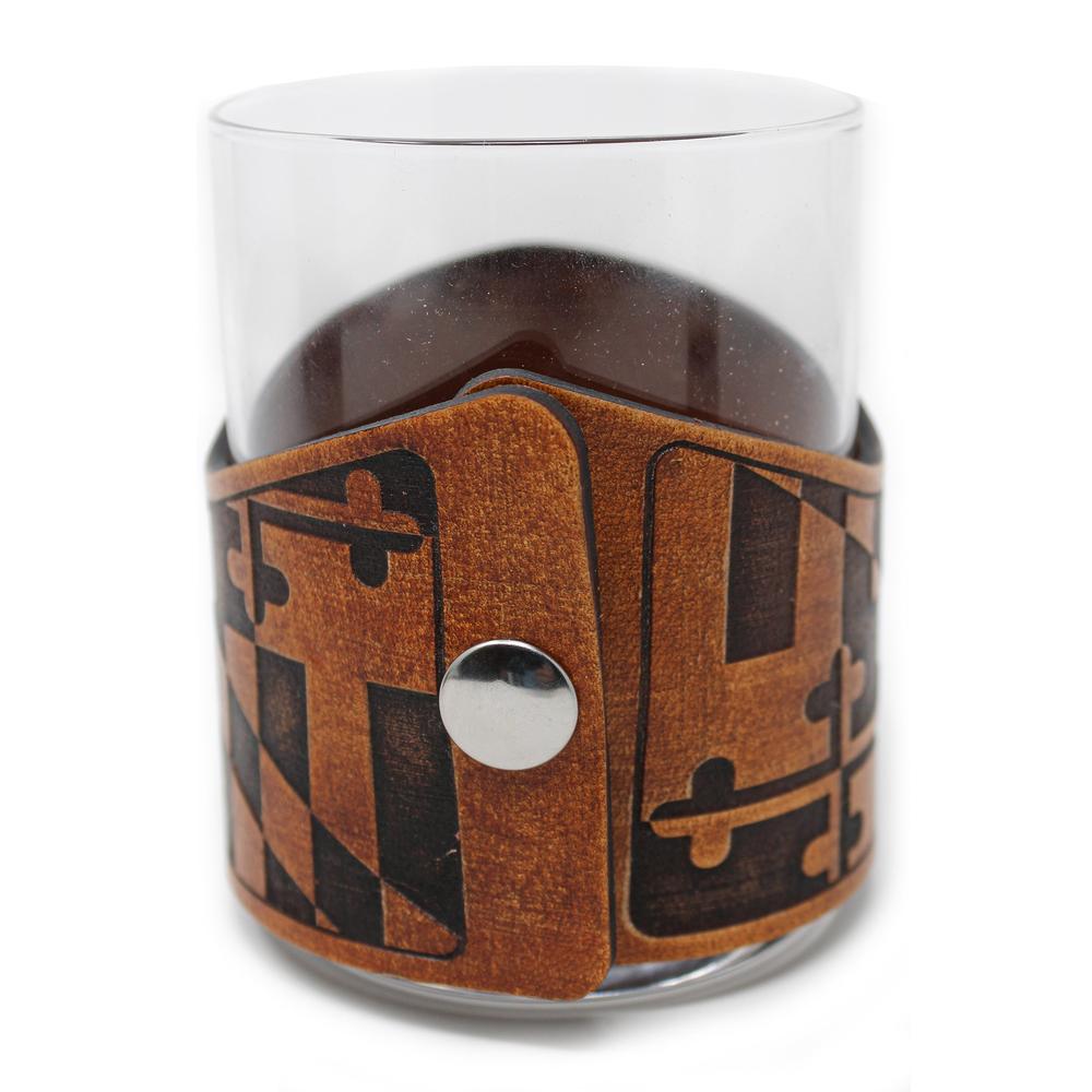 Handcrafted Leather Wrapped Whiskey Glass | MD Style Striper Rocks Glass