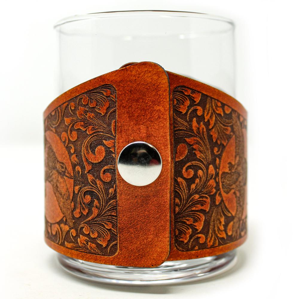 Handcrafted Leather Wrapped Whiskey Glass | Mallard Ducks