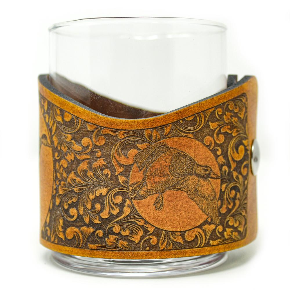 Handcrafted Leather Wrapped Whiskey Glass | Mallard Ducks