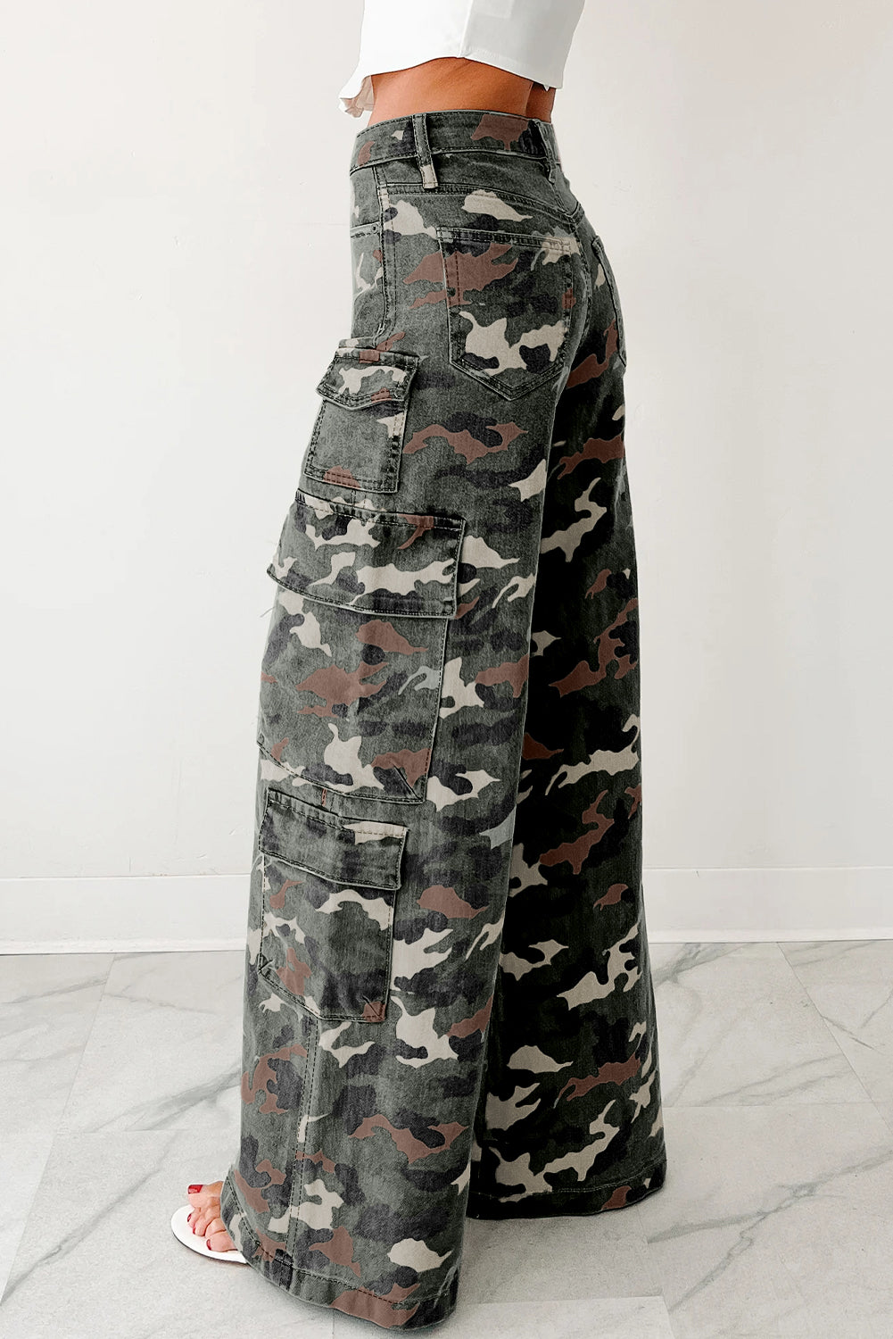 Green Camo Cargo Wide Leg Pants