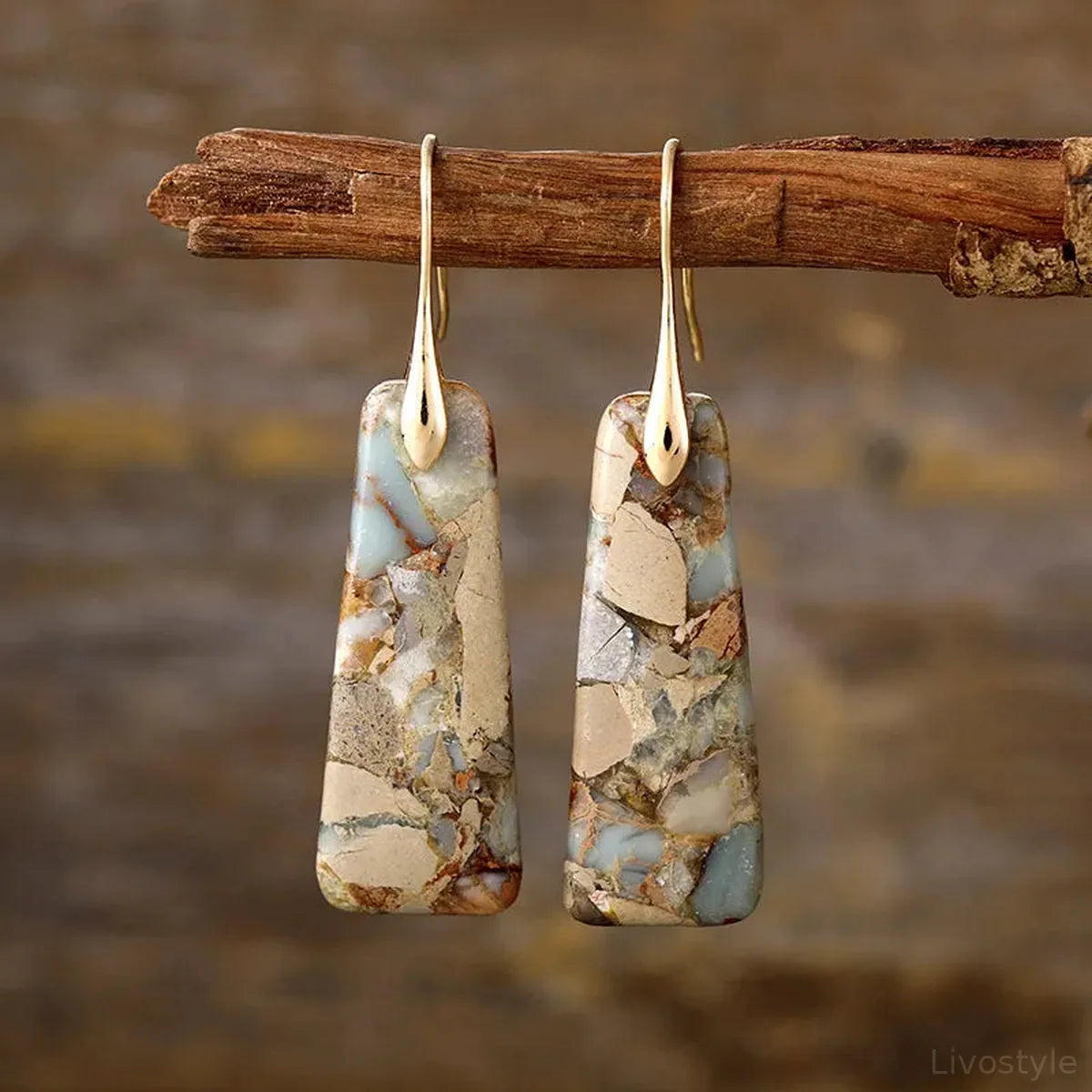 Copper Natural Stone Geometric Drop Earrings