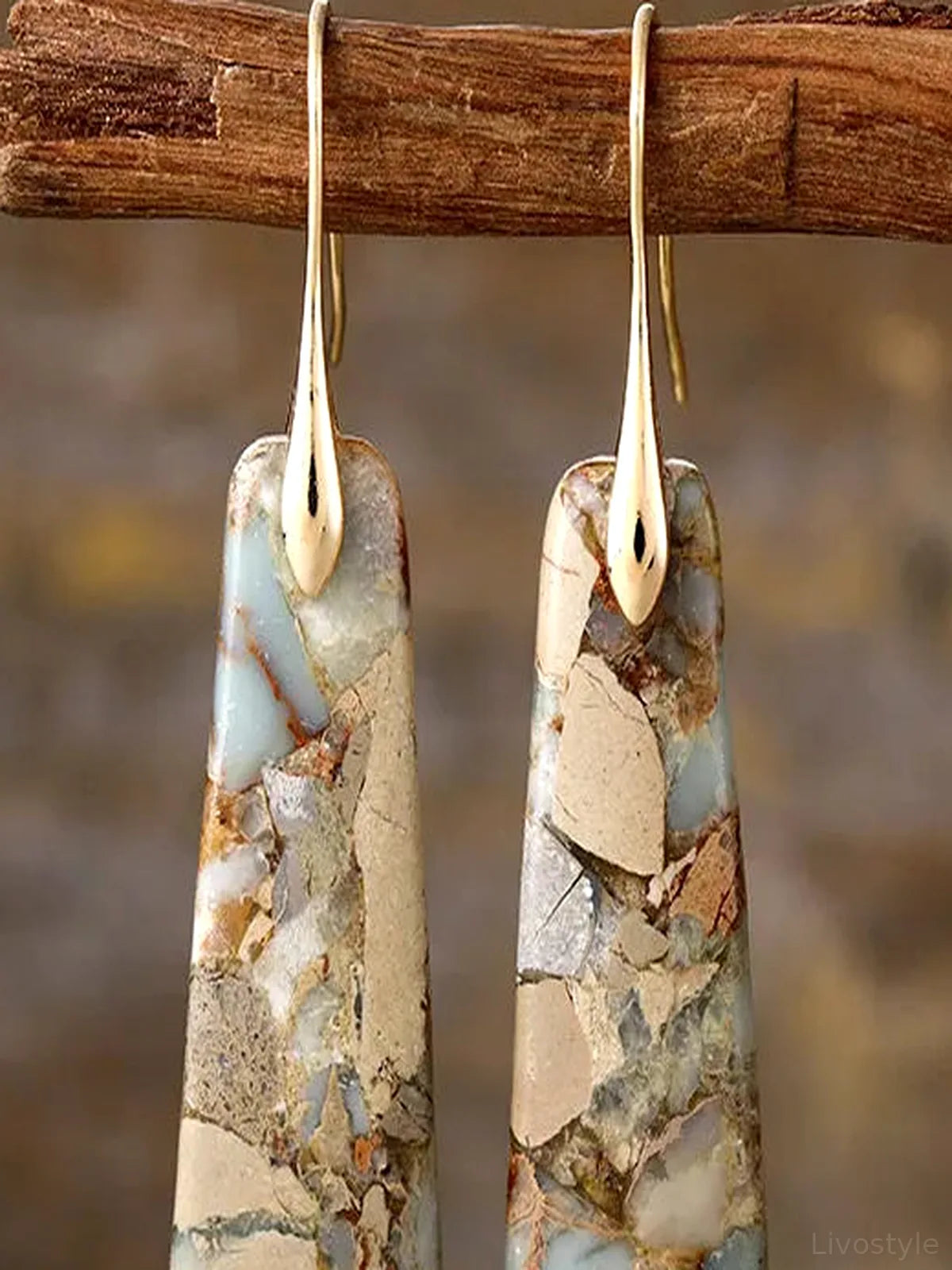 Copper Natural Stone Geometric Drop Earrings