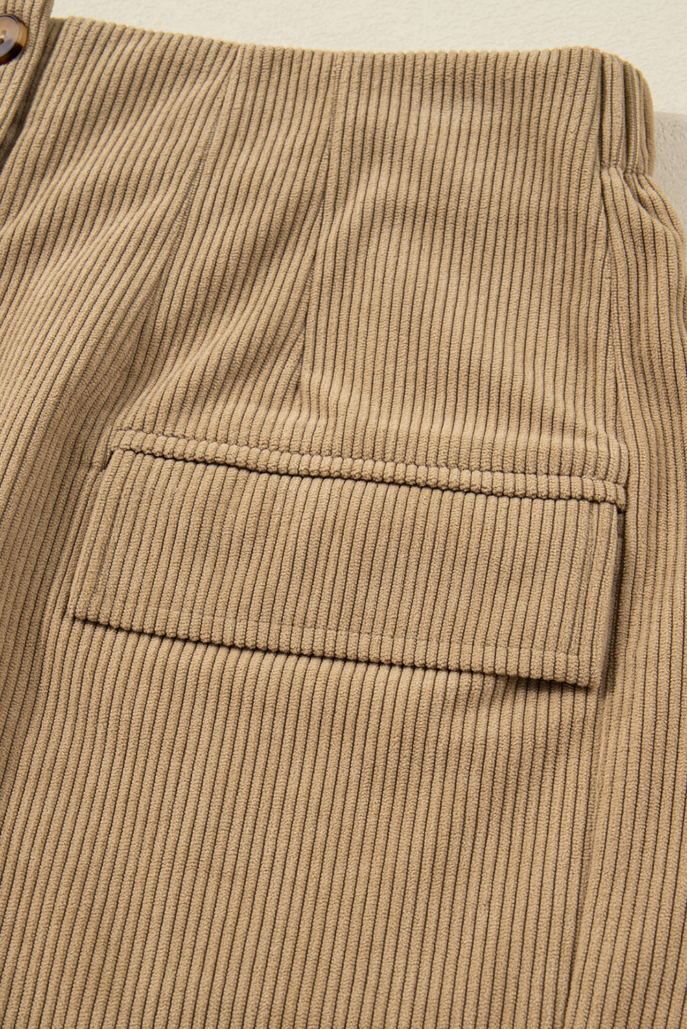 Camel Corduroy Buttoned Front Faux Pockets Mini Skirt