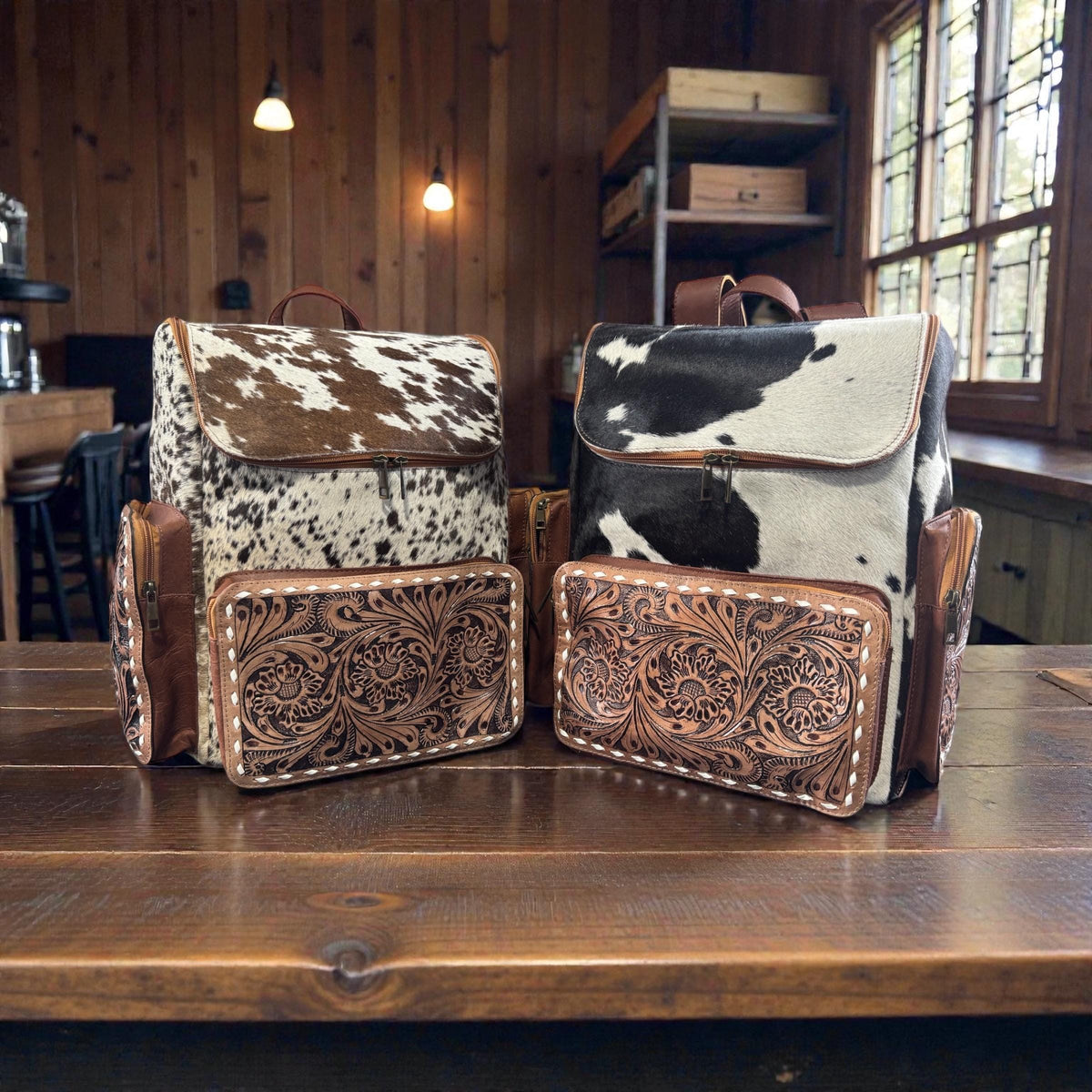 Genuine Western Cowhide Leather Backpack Diaper Bag Personal Item carry-on luggage by Double B Wild Rags